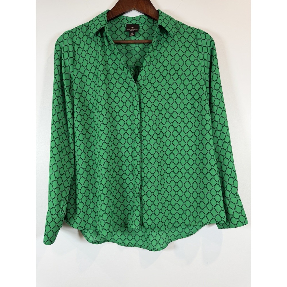 Wothington 3/4 Sleeve Blouse With geometric chain-link pattern.—Size Petite S